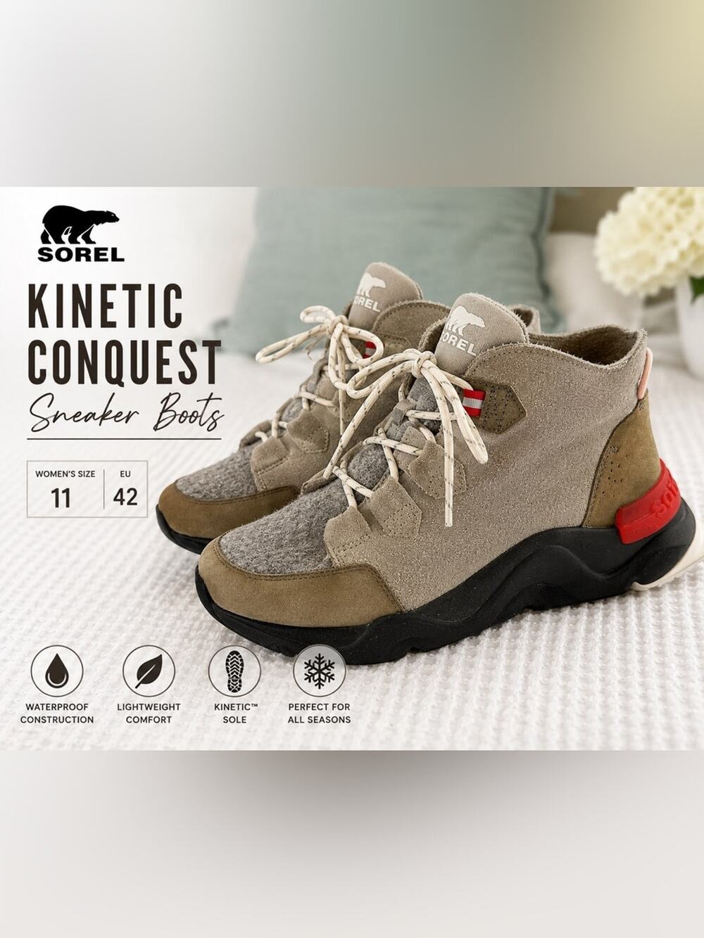 Sorel Kinetic Breakthru Conquest Sneaker Boots Women’s 11 EU 42 Suede Wool Gray